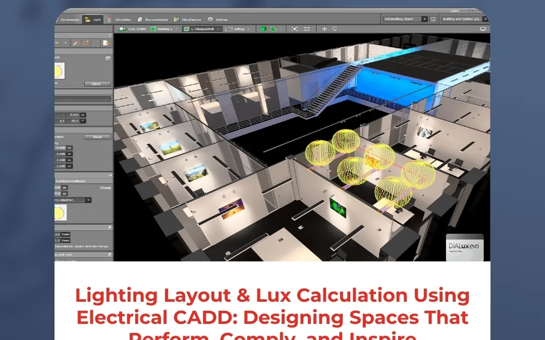 Lighting Layout & Lux Calculation Using Electrical CADD: Designing Spaces That Perform, Comply, and Inspire